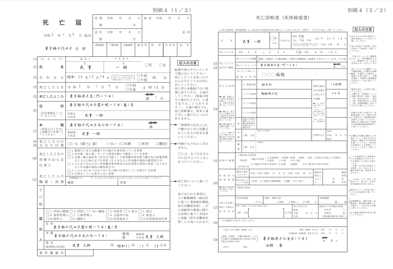 死亡届の見本