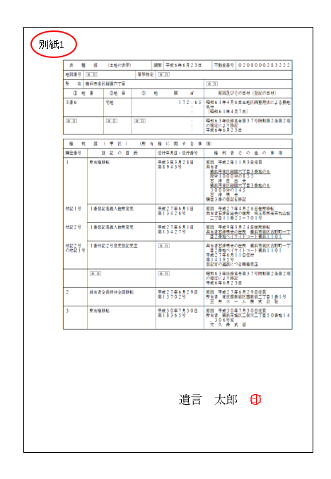 遺言書　財産目録　別紙　書き方